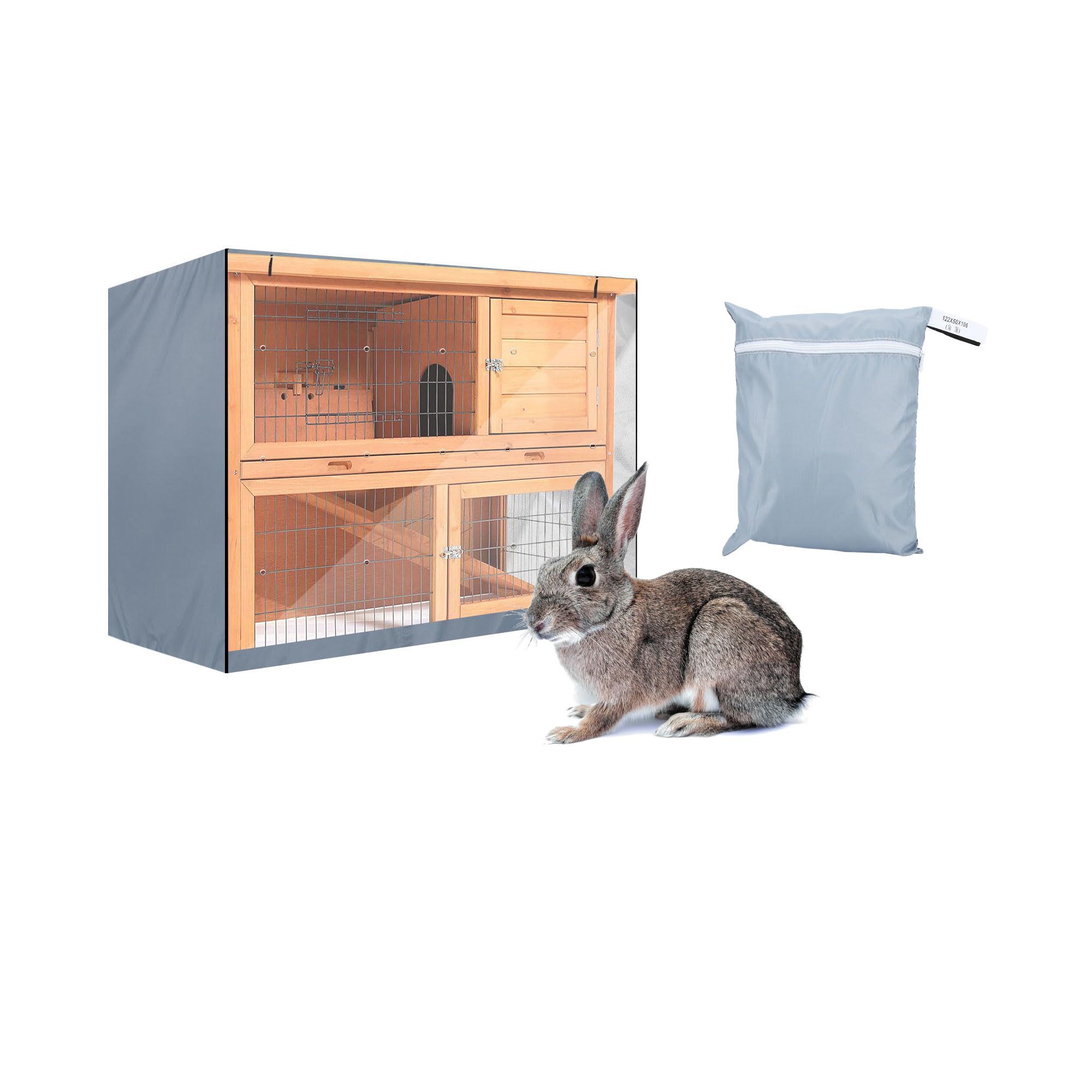 BORDSTRACT Kaninchenstall Abdeckung, 122 x 50 x 105CM Oxford-Kaninchenkäfig Staubschutz, Hasenstall, Käfigabdeckunge für Geflügel(Grau)
