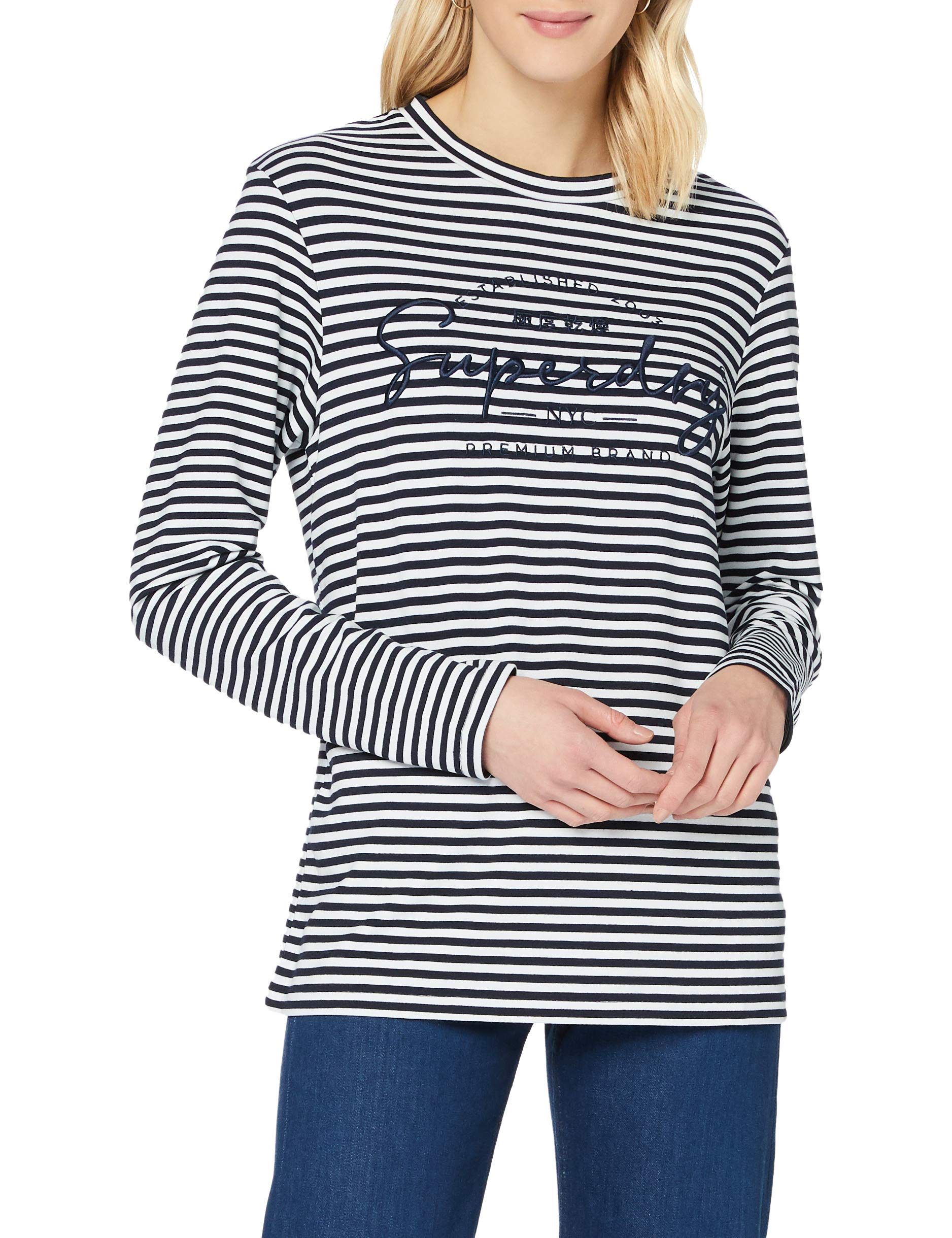 Superdry Damen Stripe Graphic Nyc Top T Shirt, Nautical Navy Stripe, 38 EU