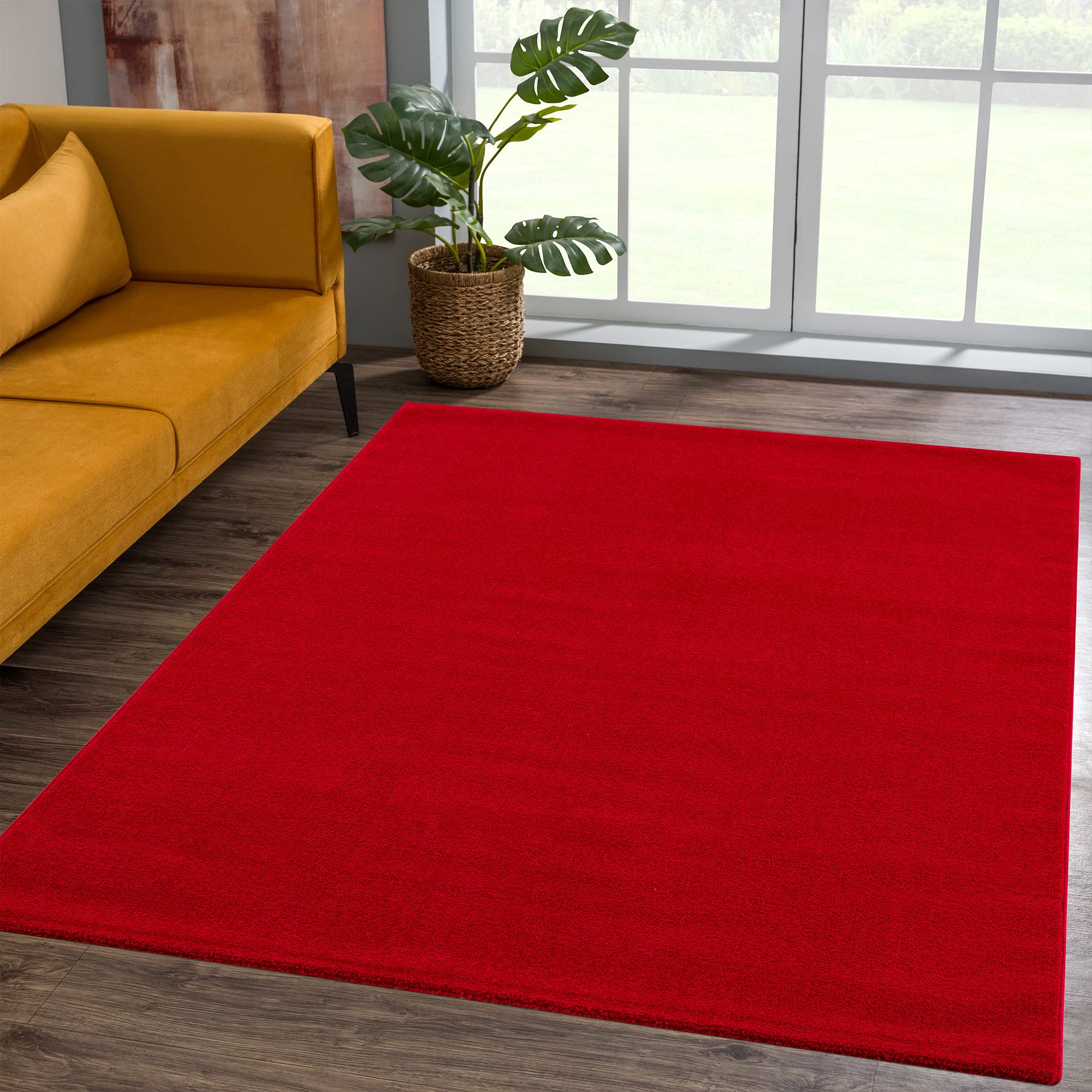 SANAT Kurzflor Teppich Wohnzimmer - Uni Modern Teppiche fürs Schlafzimmer, Arbeitszimmer, Büro, Flur, Kinderzimmer und Küche - Rot, 160 x 230 cm