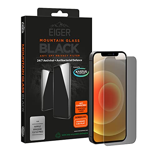 EIGER Bergglas für iPhone 12/12 Pro, extra stark, Privatsphäre, Anti-Spionage, Displayschutzfolie 2,5D, Schwarz, inkl. Reinigungsset