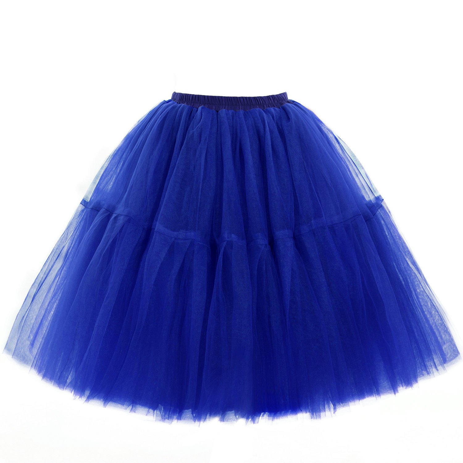 Babyonline Damen Tüllrock 5 Lage Prinzessin Kleider Knielang Petticoat Ballettrock Unterrock Pettiskirt Swing One Size - Royal Blau