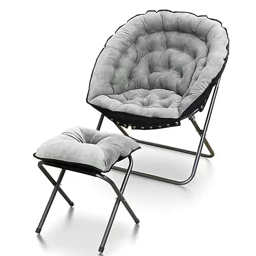 Ftchoice Bequeme Sessel mit Fußhocker, zusammenklappbarer Untertasse, Sofa-Stuhl mit Fußhocker, 150 kg Tragkraft, übergroßer moderner Lazy Stuhl für Schlafzimmer, Wohnzimmer, hellgrau