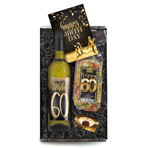 Geschenkbox Happy Birthday 60 - Set mit Weisswein und Geburtstagskarte