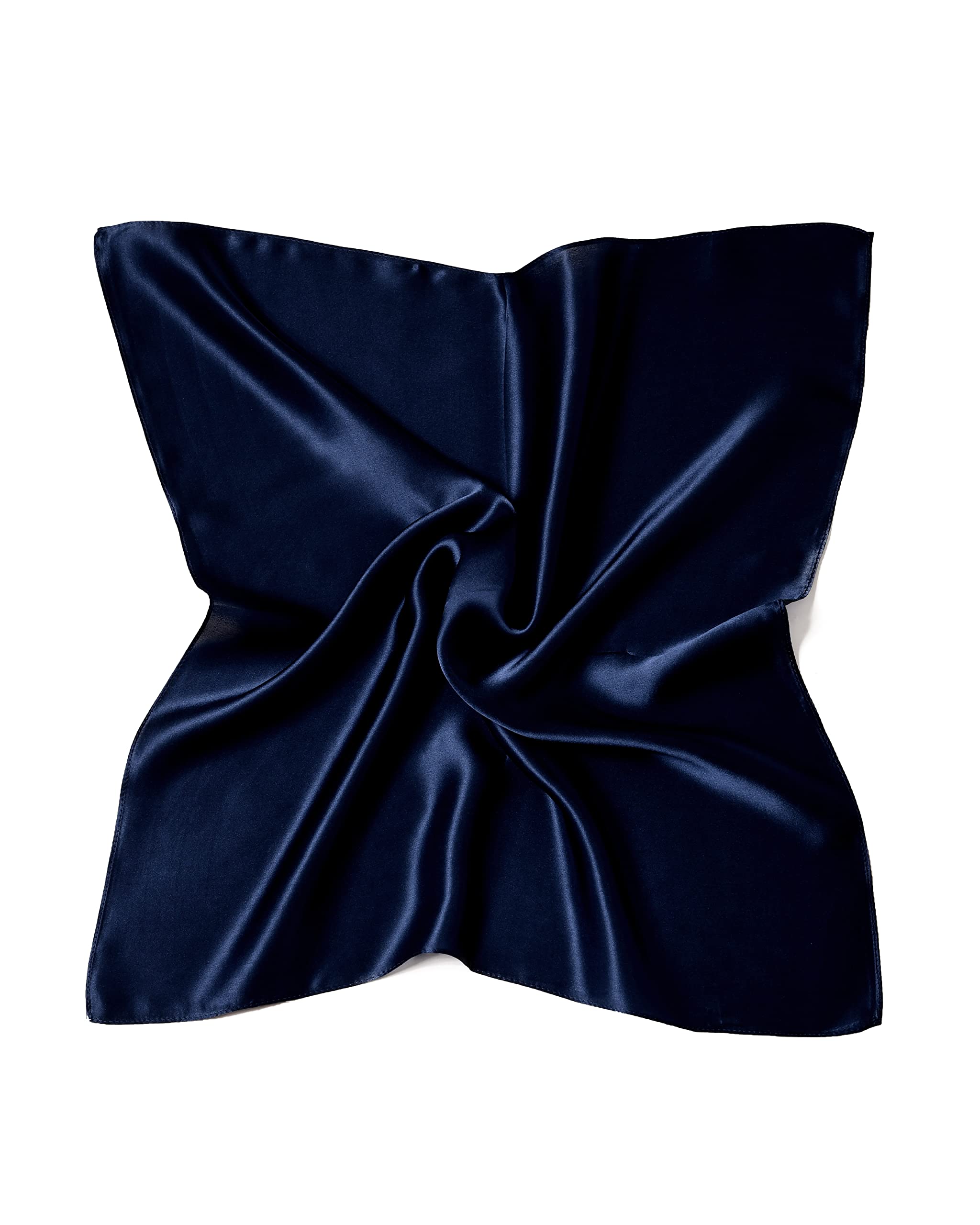 MayTree Seidentuch, buntes Halstuch für Damen, Nickituch aus 100% Maulbeer-Seide, quadratisch einfarbig 53x53 nacht blau