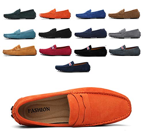 AARDIMI Herren Mokassins Bootsschuhe Wildleder Loafers Schuhe Flache Fahren Halbschuhe Beiläufig Slippers Hausschuh (44 EU, Z-Orange)