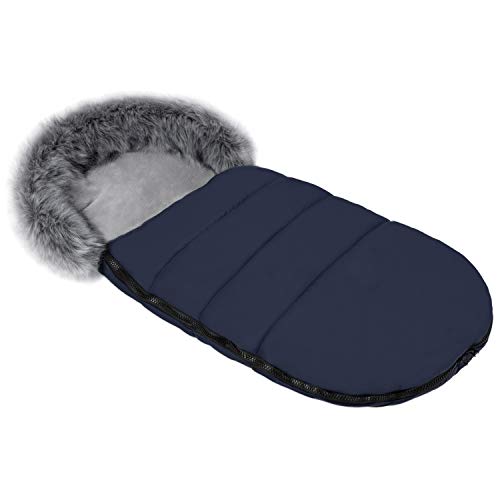 Baby-Joy gesteppter Luxus Winter Thermo Fußsack ODIN mit Kunstfell Kragen Soft Kuschel Fleece XL 105 cm (25-02 Navy Dunkelblau)