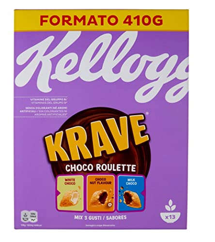 6x Kellogg's Krave Choco Roulette Cerealien Weizen-, Hafer- und Reisbündel mit Milchschokoladenfüllung 410g