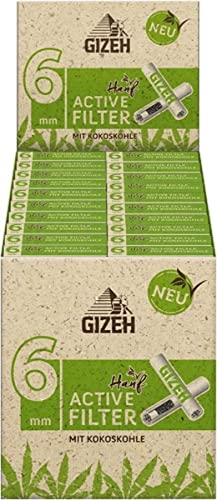 Gizeh 19685 Active Slim 6mm-Bio-Hanf & Gras-mit Kokoskohle 20 Boxen a 10 Filter, Papier