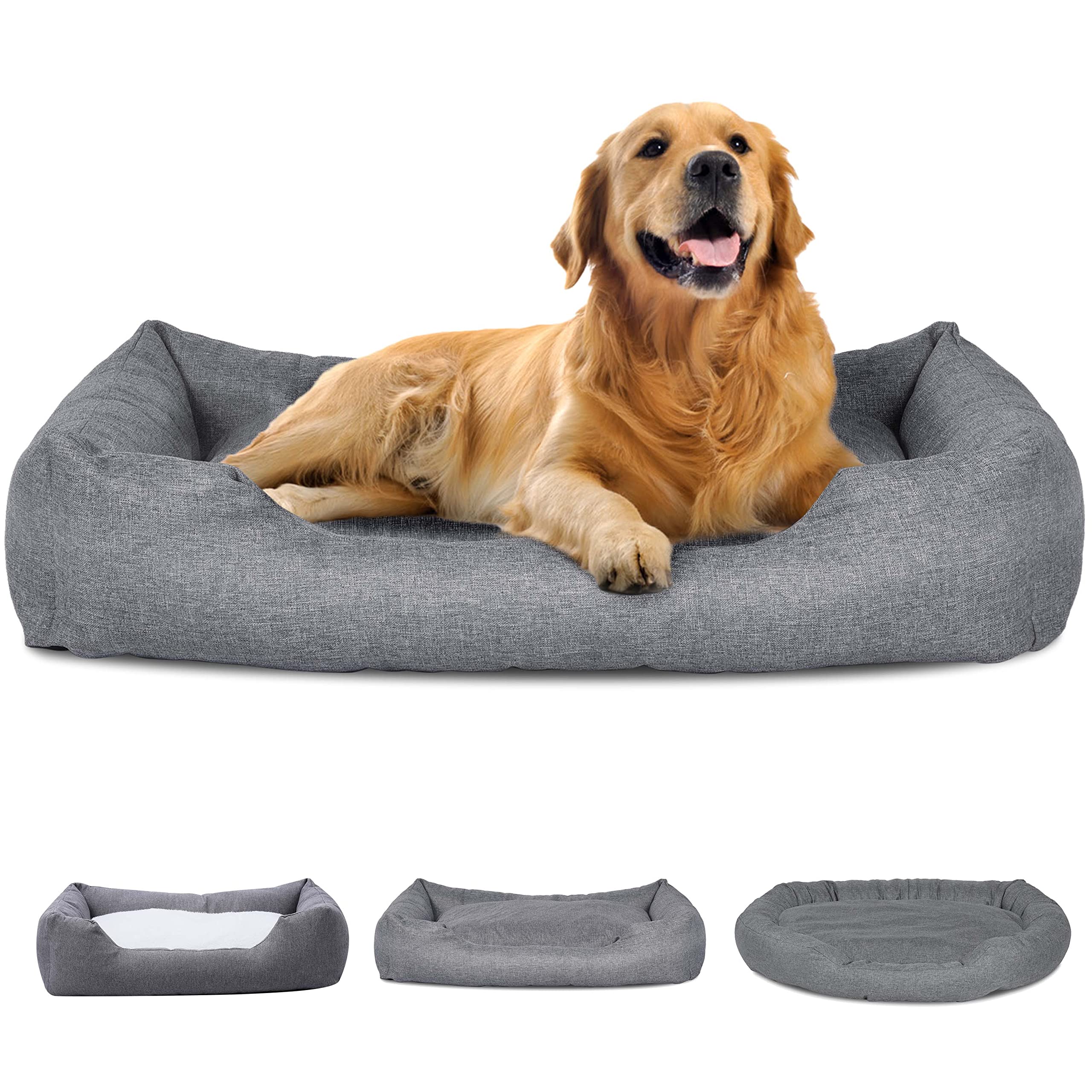 Ribelli Hundebett aus Stoff mit Hundekissen in DREI Größen L, XL & XXL (XXL, grau)