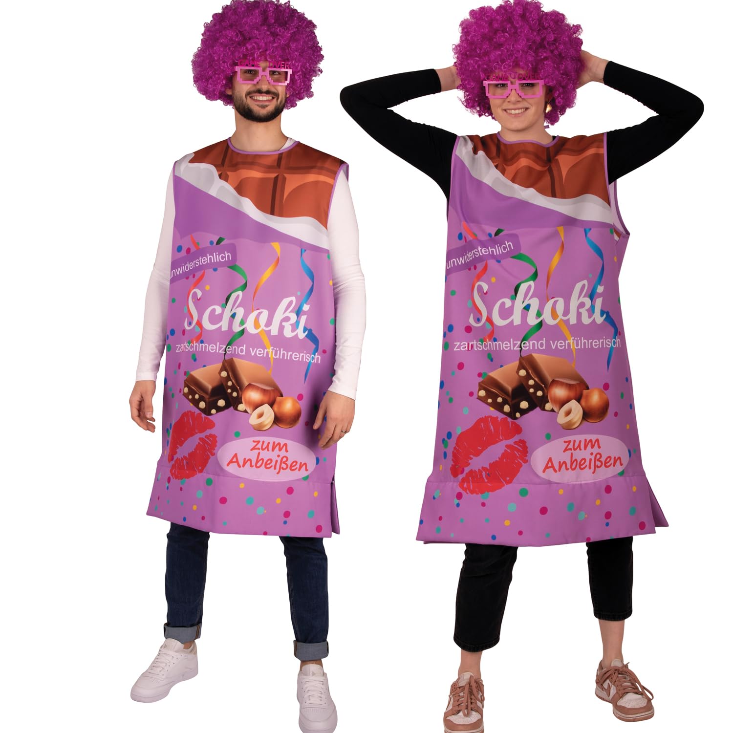 Krause & Sohn Schokoladen Kostüm Vernasch Mich Schoko für Erwachsene Gr. S-XXL lila Fasching Karneval JGA Sßigkeiten-Kostüm Schokoladentafel (S)