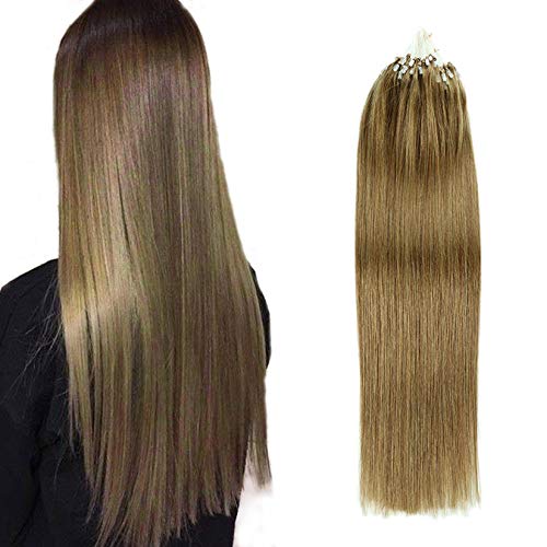 Haarverlängerungen Natürliche Unsichtbare Vorgebende Haarverlängerungen Micro Loop Haarverlängerungen Echtes Haar 50g pro Packung,8#,24inch (60cm) 50g