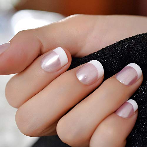 Falsche Nägel Pearl Pink White French Fake Nails Tipps Acryl UV Falsche Nägel Drücken Sie auf DIY Maniküre Salon Aufkleber Künstliche volle Nagelspitze