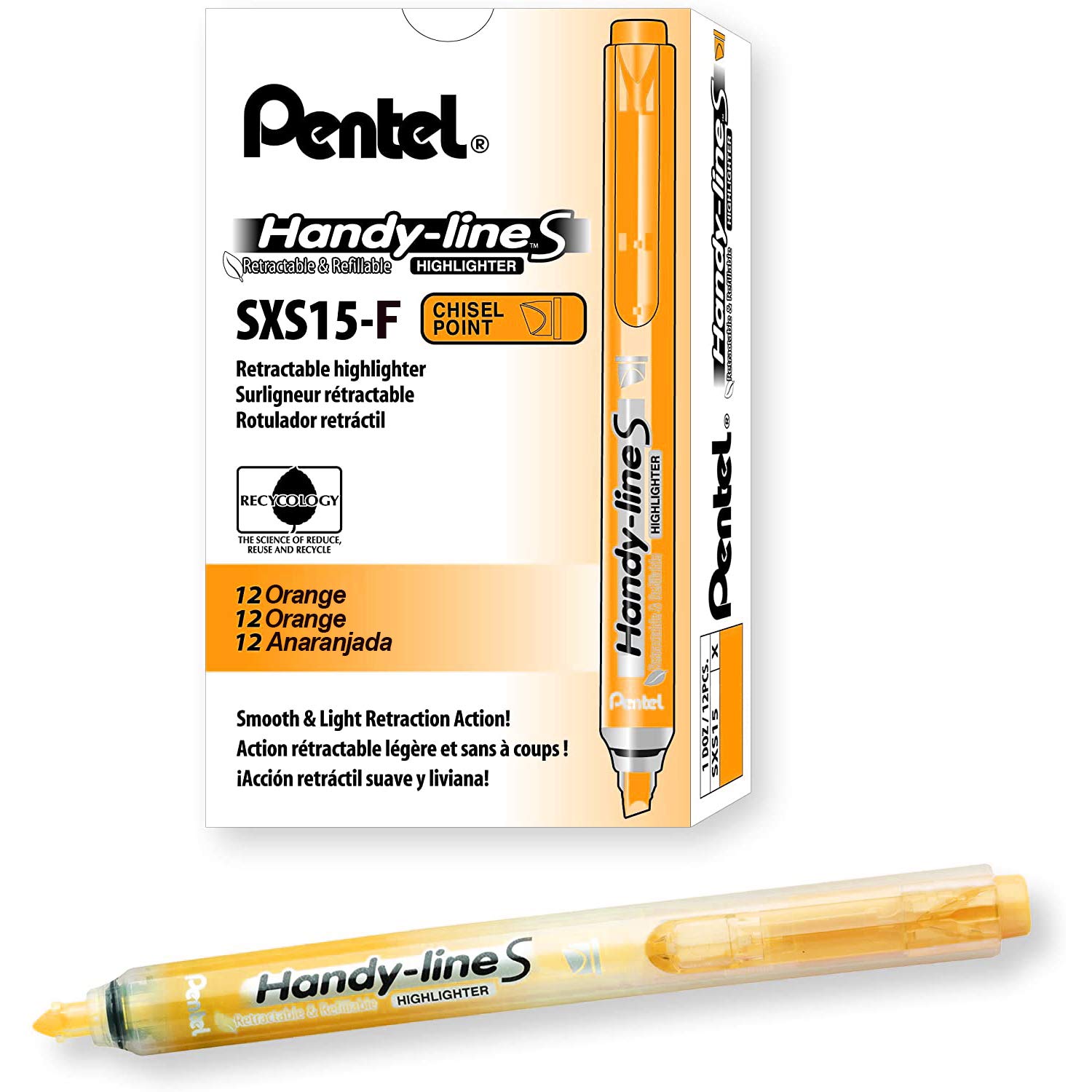 Pentel handy-line S 12 Stück Textmarker einziehbar/wiederaufladbar orange