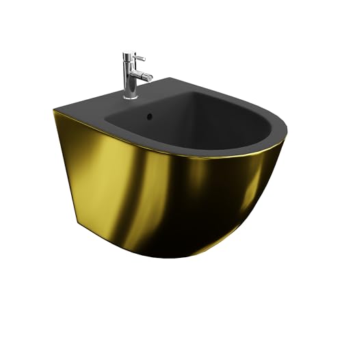 LAVITA Universal Wand-Bidet Sofi Gold/Black mit Hahnloch und Überlaufschutz aus Keramik | Sitzwaschbecken zur Montage an der Wand | Hygienisch und Pflegeleicht | 36,5x49x32,5 cm |