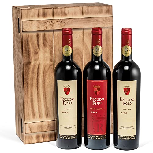 Das Geschenkset für Weinexperten | Escudo Rojo Baron de Rothschild | Das beste aus zwei Welten Frankreich und Chile | Vintage Holzkiste