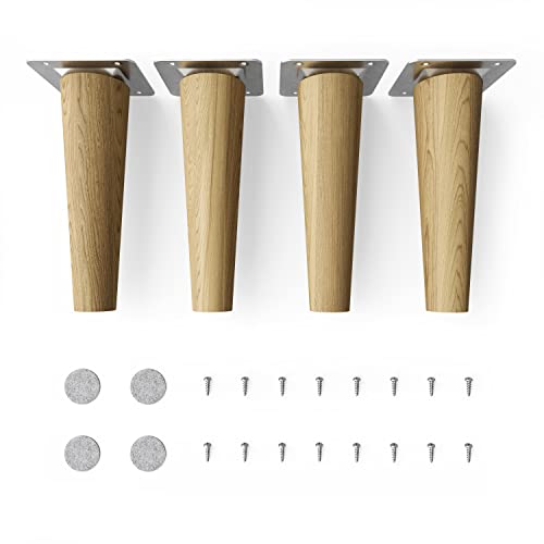 Sossai® Holz-Tischbeine - Clif Round | Öl-Finish | Höhe: 15 cm | HMF1 | rund, konisch (gerade Ausführung) | Material: Massivholz (Eiche) | für Tische, Beistelltische, Schminktische