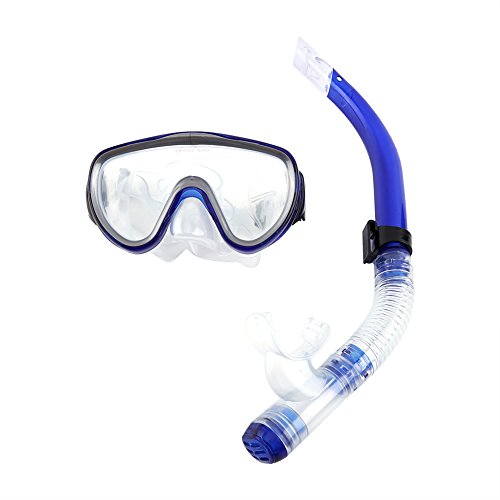 Nimoa 4-Farben Schnorchelbrille Set-Taucherbrille aus gehärtetem Glas für Erwachsene + Halbtrockenes Schnorcheln 2-teiliges Schnorchel Set für Schnorchel Set(Blau)