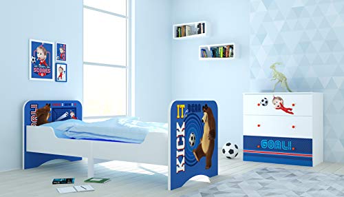Polini Kids Kinderzimmer Mascha und der Bär mit Kinderbett und Kommode Kindebett ausziehbar, Kommode mit Softclose-System