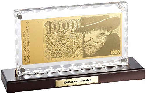 St. Leonhard Geld-Scheine Gold: Vergoldete Banknoten-Replik 1000 Schweizer Franken (Vergoldete Deko Banknote)