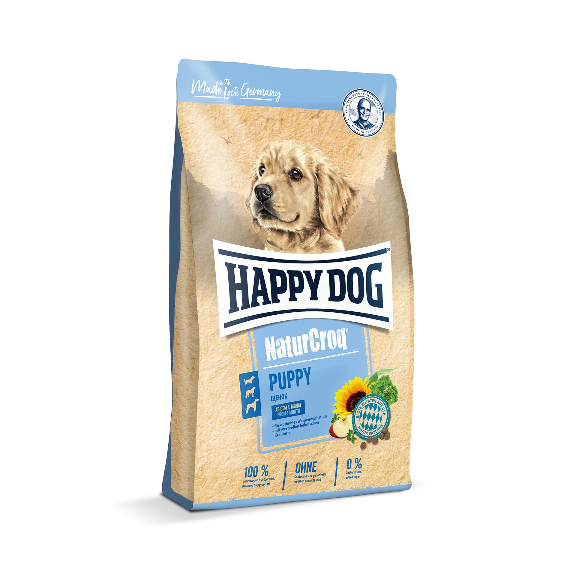Happy Dog 60514 – NaturCroq Puppy – Alleinfutter mit Kräutern für Welpen ab 4 Wochen bis 6 Monate – 15 kg Inhalt