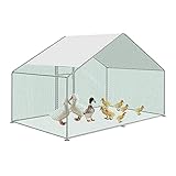 AufuN Freilaufgehege Hühnerstall mit Schloss, Verzinkter Stahlrahmen, PVC-beschichtetes Schatten Dach für Hühnerkäfig Geflügelstall Vogelkäfig Kleintiere, 3 x 2 x 2m