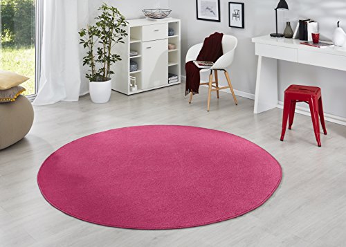Hanse Home Teppich Fancy Rund – Wohnzimmerteppich einfarbig Modern Velours Teppich für Esszimmer, Wohnzimmer, Kinderzimmer, Flur, Schlafzimmer, Küche – Pink, Ø200cm