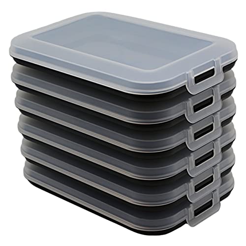 6er Set Aufschnitt-Dosen mit integrierter Servierplatte, Frischhaltedose, Aufbewahrungsbox, Lebensmittelbehälter, Aufschnitt-Box, stapelbar, BPA-frei, Küchenbedarf, Kunststoff schwarz