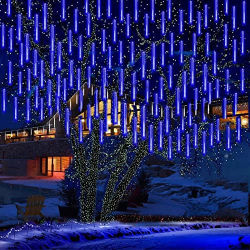 360LED Meteoritenschauer Lichterketten Garten,KINGCOO Wasserdicht 30cm 10 Tubes Fallende Regentropfen Solarleuchten Dekorative Lichtschläuche für Außen Party Hochzeit Weihnachtsbaum(Blau)