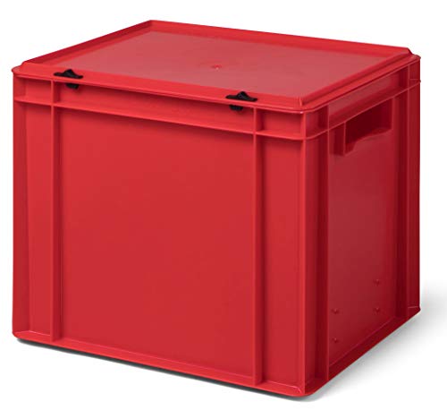 Design Aufbewahrungsbox mit Deckel | Stapelbox stapelbar | 5 Farben | 8 Größen (40x30x33 cm, rot)