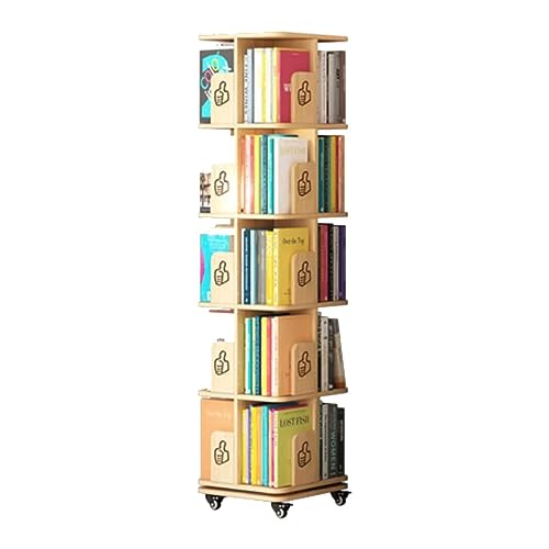Um 360° drehbares Bücherregal, großes Massivholz-Bücherregal, platzsparendes Bücherregal für Zuhause, offen mit Lünette-Design, Regal-Bücherregal