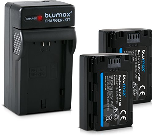 Blumax 2X Akku kompatibel mit Sony NP-FZ100 2040mAh + Ladegerät NP-FZ100 Charger | passend zu Sony Alpha 7 III/Alpha 7R III/Alpha 9 || inkl. KFZ Ladekabel