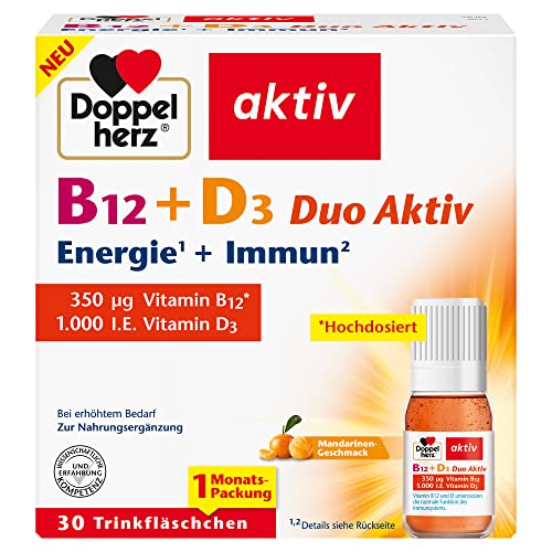 Doppelherz B12 + D3 Duo Aktiv - Hochdosiert mit Vitamin B12 + D3 zur Unterstützung einer normalen Funktion des Immunsystems - 30 Trinkfläschchen