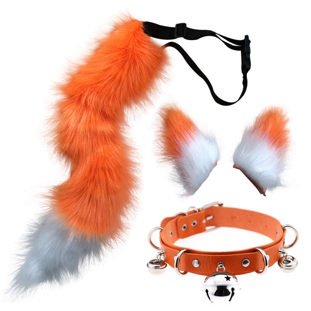 Firestar Star FIRE Halloween Party Cosplay Fuchs Schwanz Ohren Persönlichkeit Glockenhals Kragen Kostüm Party Cosplay Set verstellbaren Fuchs Schwanz (50-018/Schwanzlänge 50cm)