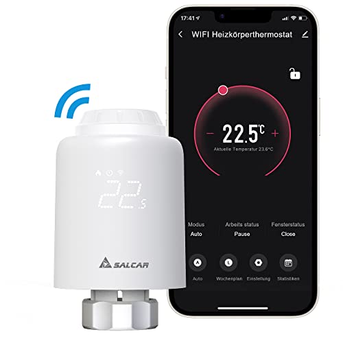 SALCAR Smartes Heizkörperthermostat WiFi TRV603 Thermostat Heizung Kompatibel mit Amazon Alexa & Google Assistant Programmierbar Heizungsthermostat Tuya Smartes Heizkörper kein Gateway erforderlich
