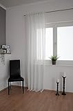 Homing weiße Leinengardine einfarbig | Leinenmuster modern | Wohnzimmer Esszimmer Schlafzimmer | Leinenvorhang(1Stück) 245 x 140 cm (HxB)