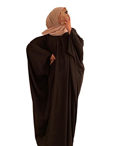 RUIG Damen Kleid Muslimische Gebet Abaya Islamische Robe Maxi Afrikanischer Kaftan Türkei Islam Dubai Türkei Kleid in voller Länge mit Hijab, Schwarz mit Hijab, Einheitsgröße