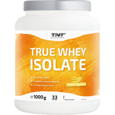 TNT True Whey Protein Isolate Pulver (1kg) • Eiweißpulver für Protein Shake • Tolle Löslichkeit & leckerer Geschmack (Banane)