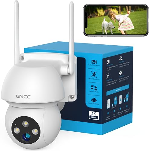 GNCC 1080P WLAN-Überwachungskamera, Außen/Innen (K1) IP-Kamera 360° Pan&Tilt, IP66 mit Bewegungserkennung und Sound, bidirektionales Audio, kompatibel mit Alexa (Nachtsicht)