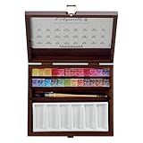 Sennelier L'Aquarelle Wood Watercolor Half Pan Set, 24 Half Pans, Porcelain Palette, Brushes Size 2 and 3 (10-131614-00)