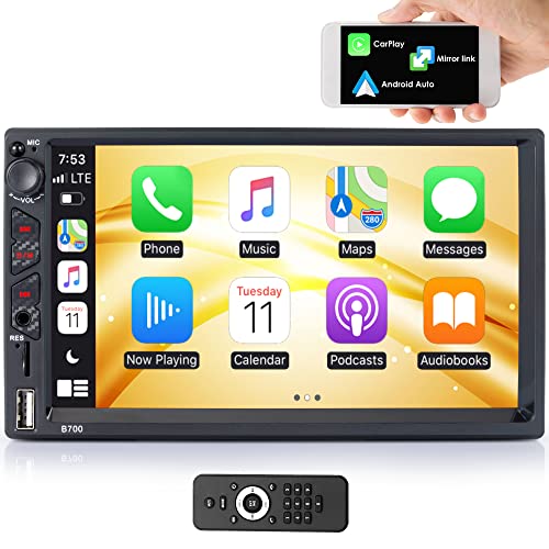 iFreGo Autoradio mit Apple CarPlay und Android Auto,7 Zoll 2 Din Radio mit Bluetooth,FM Radio Autoradio Lenkradsteuerung, Mirror Link USB/Aux In, Schnellladung,Rückfahrkamera,7 Bunte Lichter
