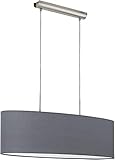 EGLO Hängelampe Pasteri, 1 flammige Textil Pendelleuchte, ovale Hängeleuchte aus Metall in Silber mit Lampenschirm in Grau, E27 Fassung, 75 cm