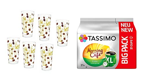 Tassimo Kapseln Morning Café Filter XL, 21er Big Pack 163.8 g plus 6 Gläser 350ml
