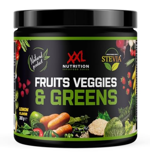 XXL Nutrition - Fruits Veggies & Greens - Greens Pulver, Vitamine Smoothie, Superfood - Zitrone - 300 Gramm