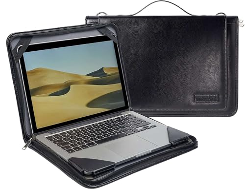Broonel - Laptop Schultertasche Aus Schwarz Leder - kompatibel mit dem HP 255 G7.15M AMD A4 Notebook