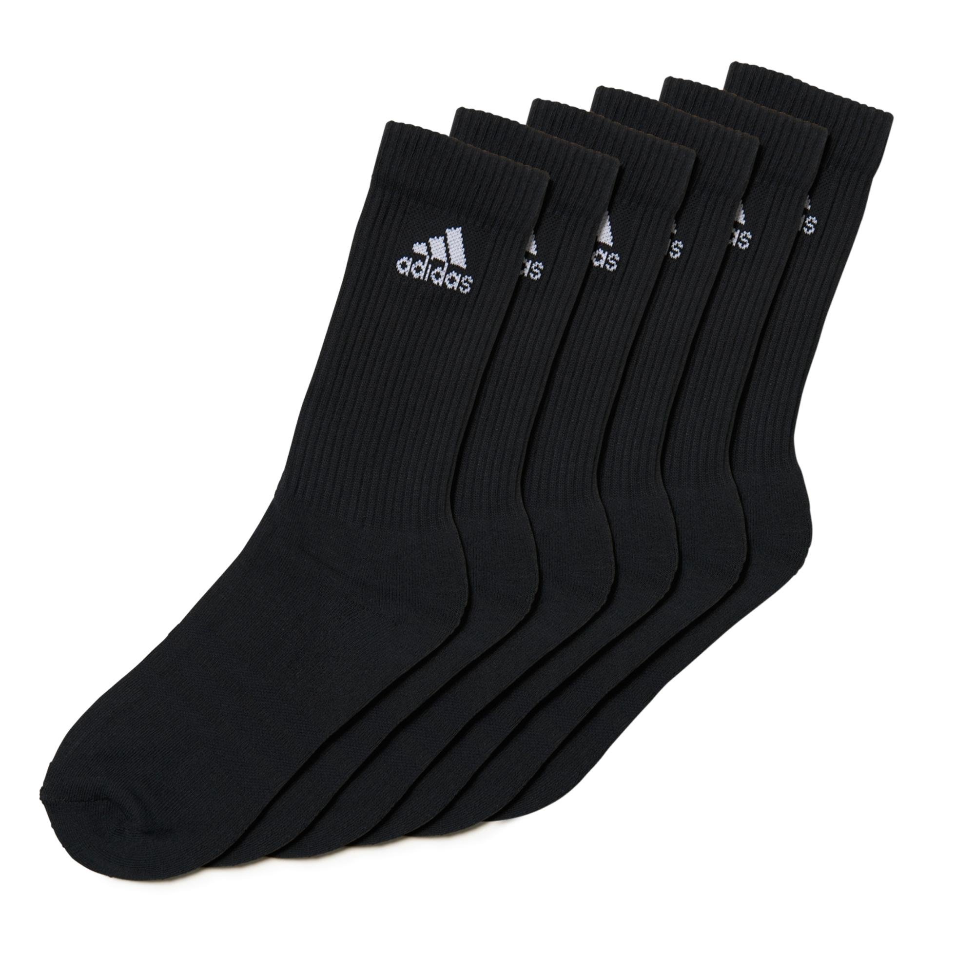 adidas CUSHIONED CREW Tennissocken Sportsocken Damen Herren Unisex 6 Paar, Farbe:Black, Socken & Strümpfe:43-45