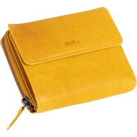 MIKA 42172 - Damengeldbörse aus Echt Leder, Portemonnaie im Hochformat, Geldbeutel mit 9 Kartenfächer, 5 Einsteckfächer, Scheinfach und 2 Münzfächer, Brieftasche in gelb, ca. 13 x 10 x 2,5 cm