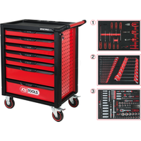 KS Tools 826.7215 RACINGline SCHWARZ/ROT Werkstattwagen mit 7 Schubladen und 215 Premium-Werkzeugen