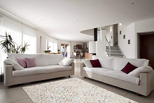 One Couture Teppich Flachflor Modern Leder Teppiche Handgefertigt Elfenbein Wohnzimmerteppich Esszimmerteppich Teppichläufer Flur-Läufer, Größe:160cm x 230cm