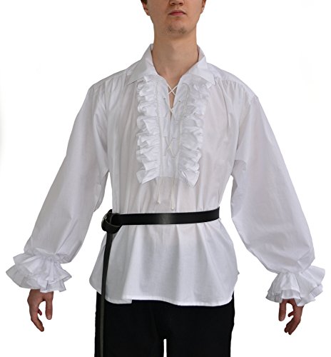 HEMAD Rüschenhemd Piraten-Hemd weiß schwarz XS-XXXL Baumwolle - L Weiß