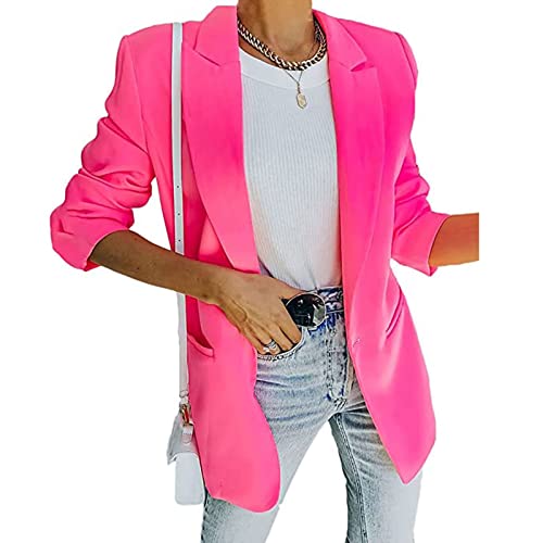 Yokbeer Damen Einfarbig Slim Fit Jacke Sommer Herbst Freizeit Coat Schuljacke für Den Herbst Elegant Langarm Blazer (Color : Pink, Size : M)